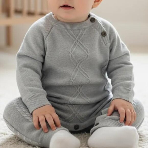 Trois Moutons Cotton Diamond Knit Footless Romper 9 Months - Picture 7 of 7